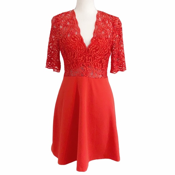 ZARA RED LACE CUT OUT SHORT SLEEVE SKATER MINI DRESS - M - Picture 2 of 12